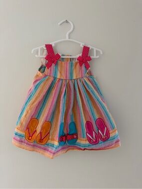 Rare Too Y2K Girls' Multicolor Striped Sundress with Flip-Flop Appliqués 6M Baby